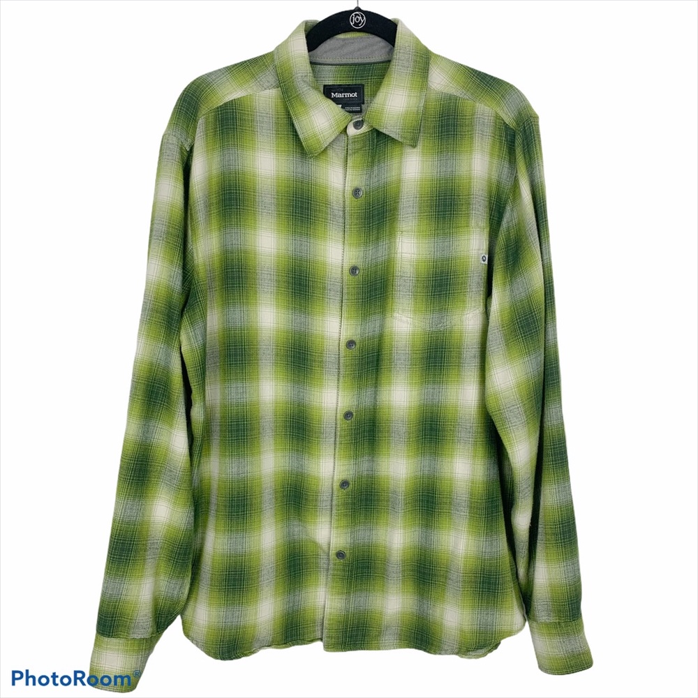 Marmot Green Plaid Flannel Button Front Shirt L